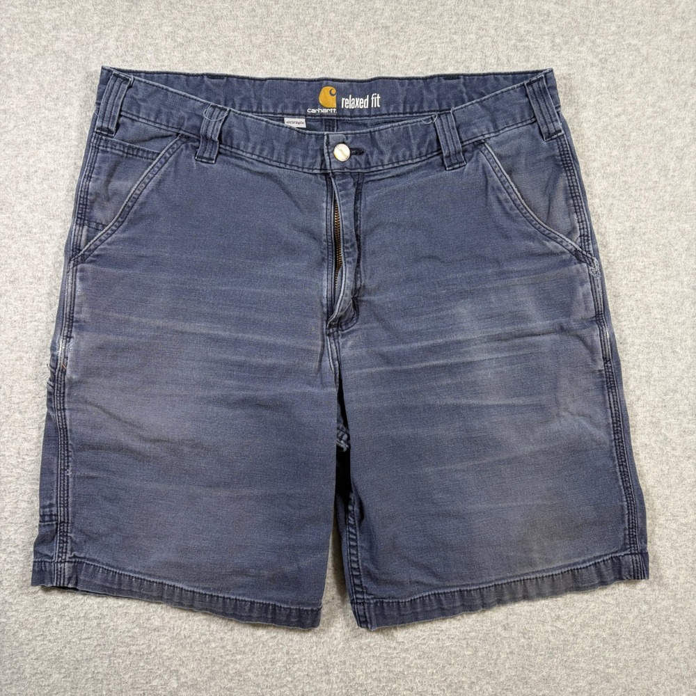 Carhartt Carpenter Shorts Mens 36 Blue Relaxed Fit Canvas Workwear Distressed